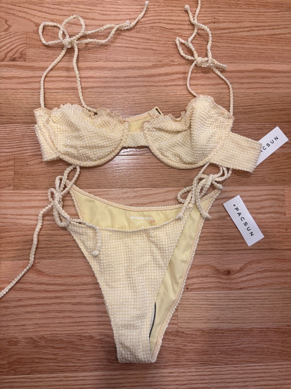 PacSun Pale Yellow Textured Tie Bikini Set
